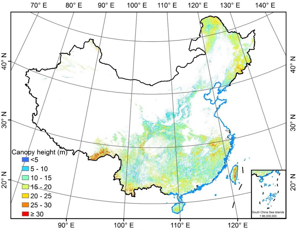 Forest tree height map of China